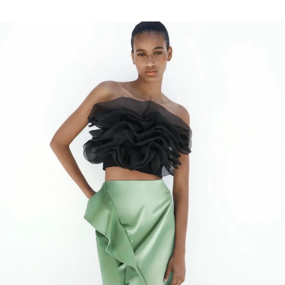Zara top bandeau tulle black cropped blouse - Picture 9 of 9